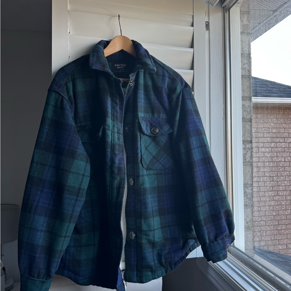 Streetwear Society Plaid Shirt Jacket - Green and Navy